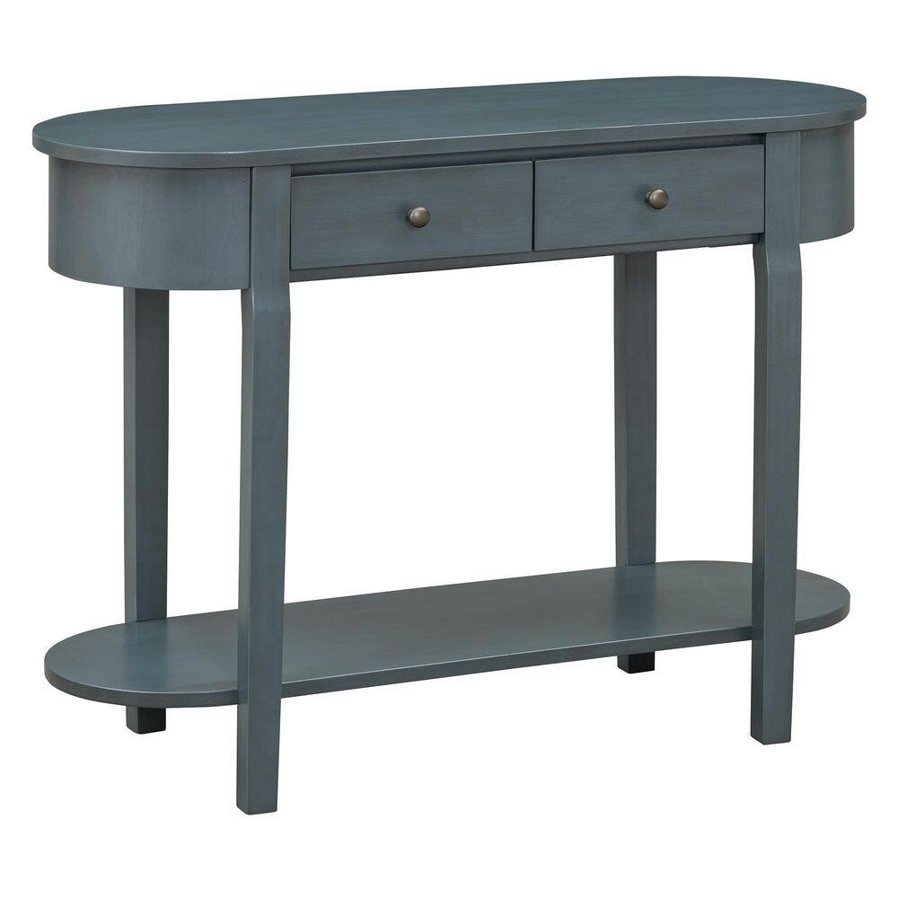 40 in. Grey Rectangle Solid Wood Narrow Console Table with 2 Drawers & Open