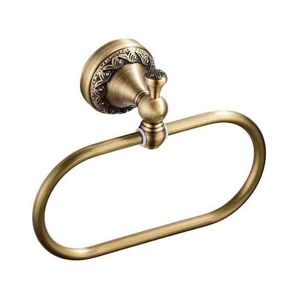 Oval Towel Ring Wall Mounted Exquisite Pattern Carving Hand Towel Holder Brushed Bronze in Bathroom Kitchen