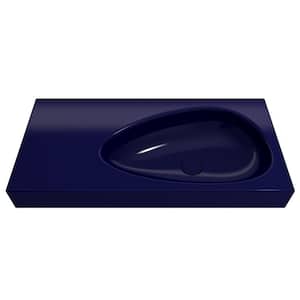 Etna Wall-Mounted Sapphire Blue Fireclay Rectangular Bathroom Sink 35.5 in. with Matching Drain Cover