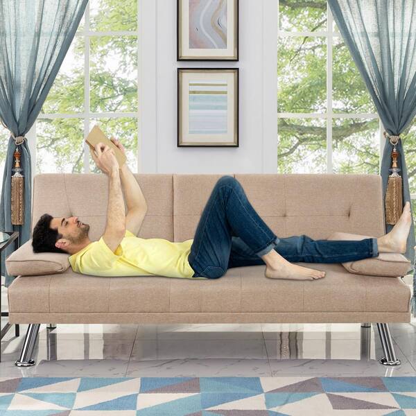 Beige futon sofa discount