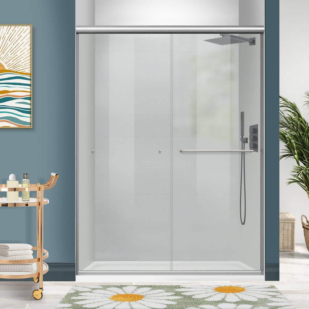 WELLFOR 54 in. W x 72 in. H 2-Way Sliding Semi-Frameless Bypass
