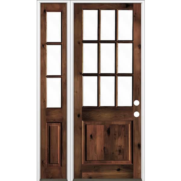 Krosswood Doors 56 in. x 96 in. Alder 2 Panel Left-Hand/Inswing Clear Glass Red Mahogany Stain Wood Prehung Front Door w/Left Sidelite
