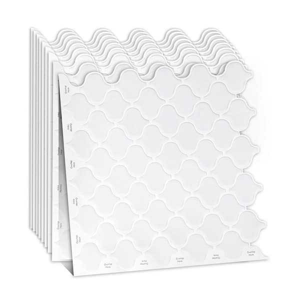 Jeedeson 10 in. x 10 in. Vinyl Peel and Stick Wall Tiles, Self Adhesive Backsplash Tiles for Kitchens, Bathrooms (White, 10-Pack)