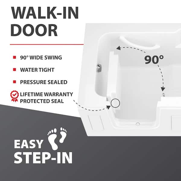 Universal Tubs - HD Series 60 in. Right Drain Step-In Walk-In Whirlpool Bath Tub with Low Entry Threshold in White