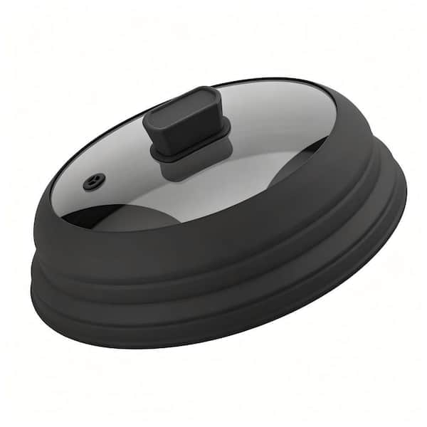 11.8 in. Black Glass Microwave Splatter Guard Lid with Collapsible Silicone for Food Pot Plate Cover