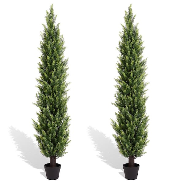 6 ft. Artificial Topiary Cedar Trees Outdoor Indoor Faux Pine Shrubs Cypress Plants in Pot 2-Pack