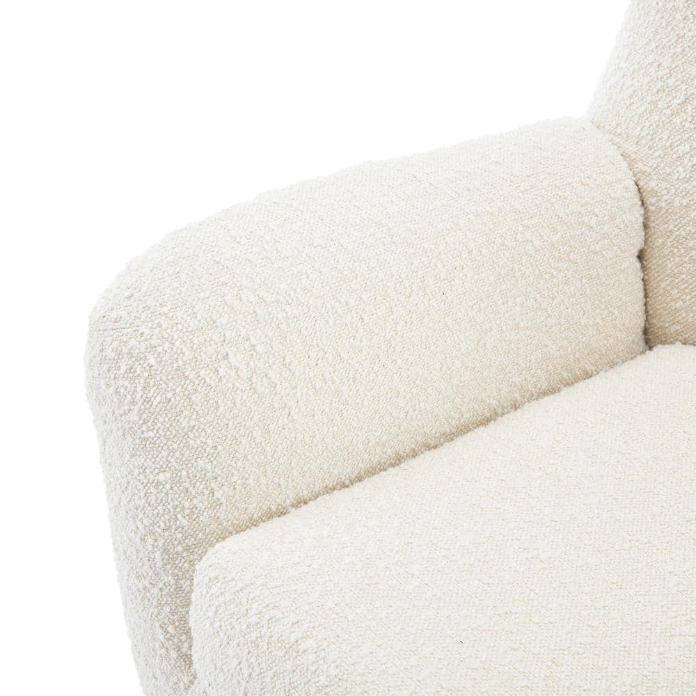 White Boucle Upholstered Accent Chair with Natural Wood Legs