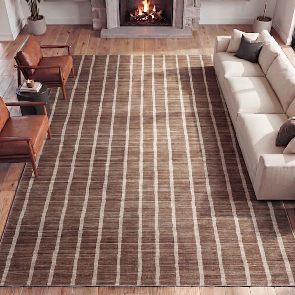 Orton Distressed Ticking Stripe Non-Slip Machine-Washable Brown/Cream 4 ft. x 6 ft. Area Rug