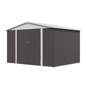 9 ft. W x 7.5 ft. D Gray Metal Storage Shed with Lockable Door and Vents for Tool, Garden, Bike (67 sq. ft.)