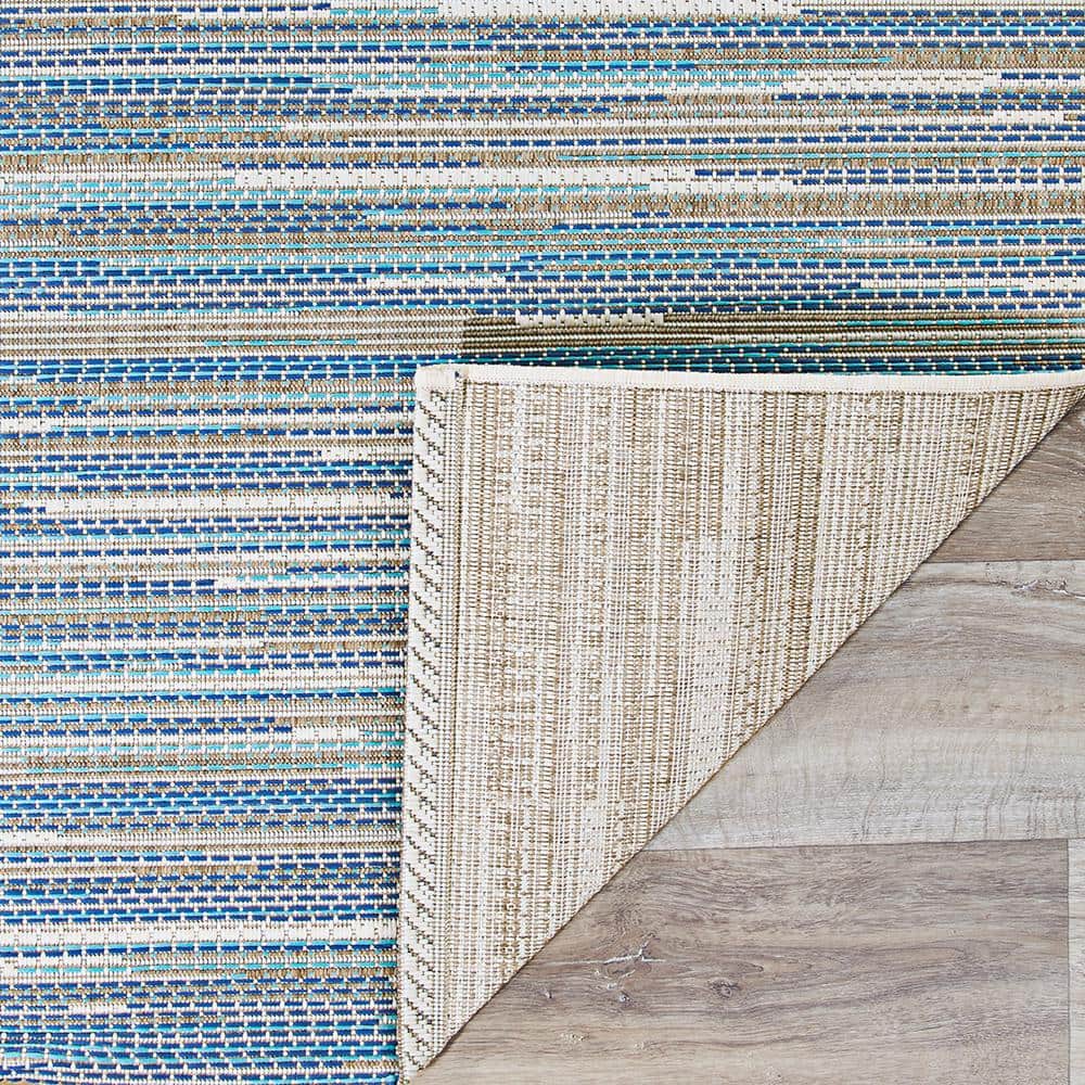 Monaco Sand and Azure Stripe 5' x 7' Indoor/Outdoor Rug