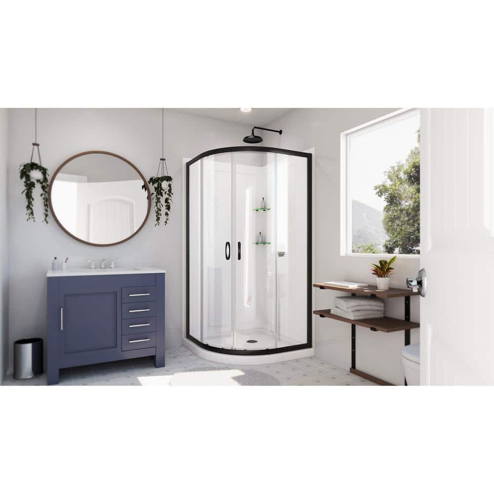 Prime 38" Matte Black Semi-Frameless Round Shower Enclosure with Base