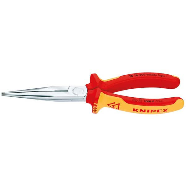 KNIPEX 8 in. 1000-Volt Insulated Long Nose Pliers with Cutter and Chrome Plating in Red/Yellow