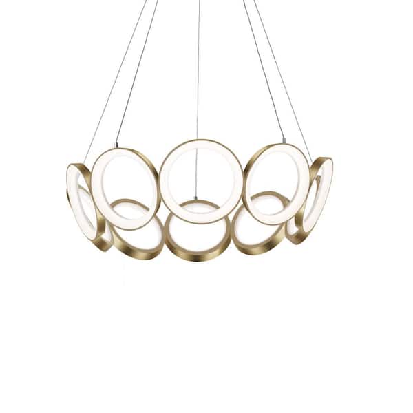 KUZCO Oros 29 in. 10-Light 100-Watt Antique Brass Integrated LED Chandelier