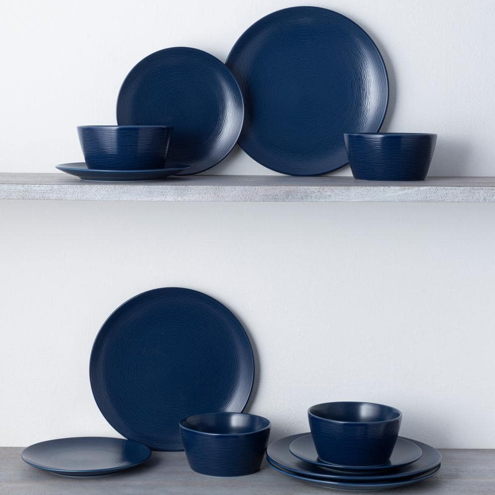 Navy Porcelain Textured Accent Dinner Plates, Set of 4