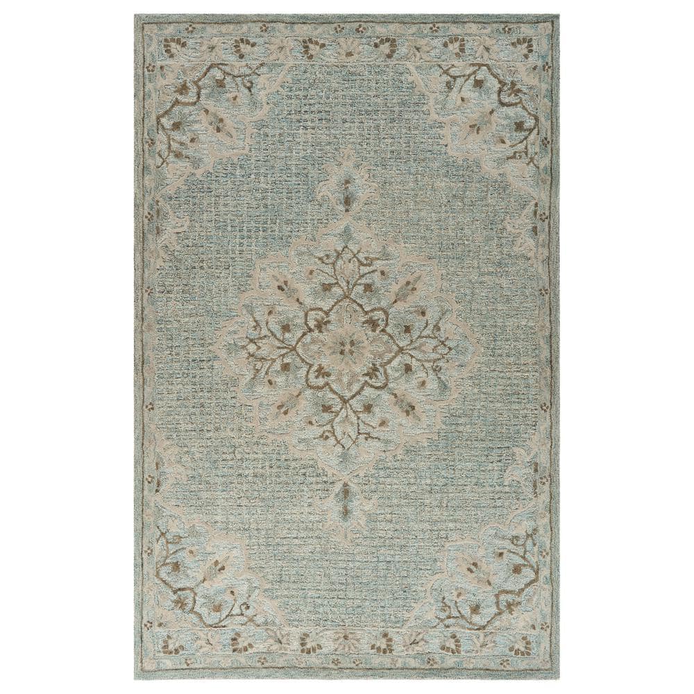 Blue Lagoon 5 ft. x 7 ft. 9 in. Hand-Tufted Wool Medallion Indoor Area Rug