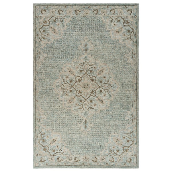 Unbranded Blue Lagoon 5 ft. x 7 ft. 9 in. Hand-Tufted Wool Medallion Indoor Area Rug