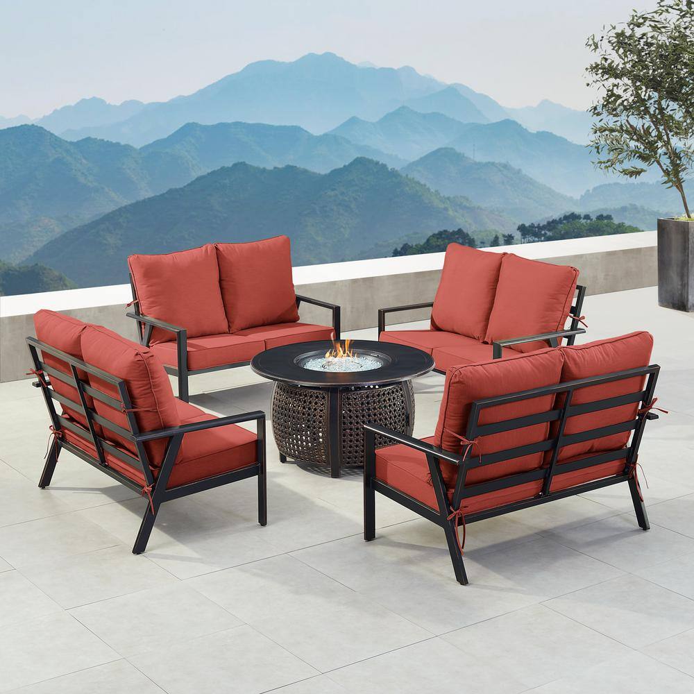 Black 7-Piece Aluminum Patio Fire Pit with 4-Deep Seating Loveseat Red Cushions price history on PriceWatchPro
