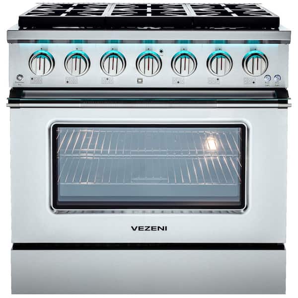 Reminiscia Plus Collection 36in Dual Fuel Range 6 burners in Stainless Steel with LED Light