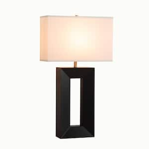 Julie 30 in. Ebony LED Table Lamp for Living Room with White Linen Shade