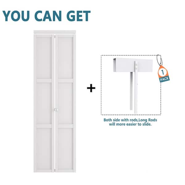 24 in. x 80 in. 3 Panel Solid Core White PVC Covering Wood MDF. Bi-fold Door with Locks, Handles and Hardware Kits