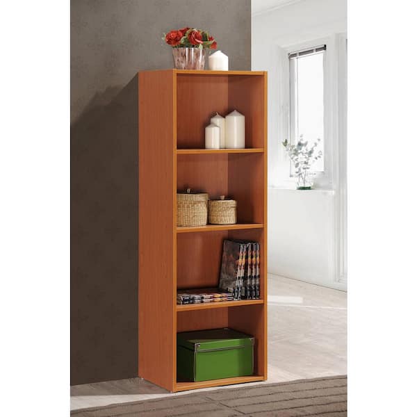 HODEDAH 47.36 in. Cherry Wood 4-shelf Standard Bookcase with