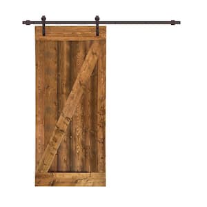 36 in. x 84 in. Z Bar Walnut Stained Solid Knotty Pine Wood Interior Sliding Barn Door with Sliding Hardware Kit