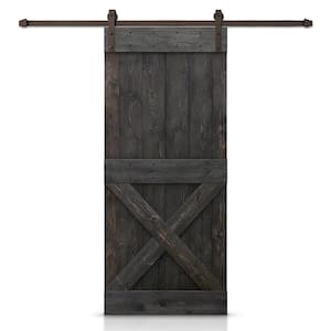 32 in. x 84 in. Distressed Mini X Series Charcoal Black Stained DIY Wood Interior Sliding Barn Door with Hardware Kit