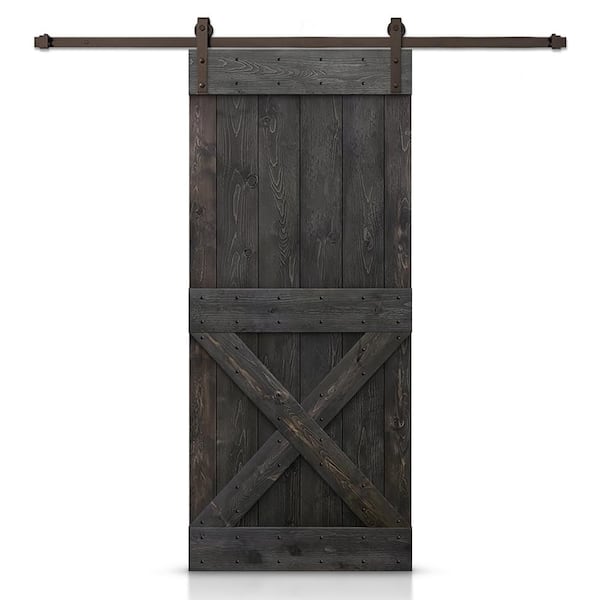 CALHOME 46 in. x 84 in. Distressed Mini X Series Charcoal Black Stained DIY Wood Interior Sliding Barn Door with Hardware Kit