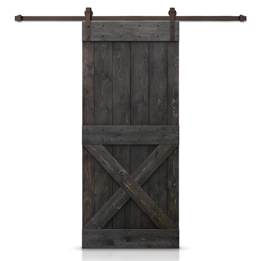40 in. x 80 in. Distressed Mini X Series Charcoal Black Stained DIY Wood Interior Sliding Barn Door with Hardware Kit price history on PriceWatchPro