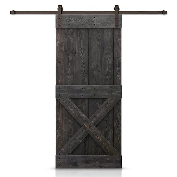 48 in. x 80 in. Distressed Mini X Series Charcoal Black Stained DIY Wood Interior Sliding Barn Door with Hardware Kit