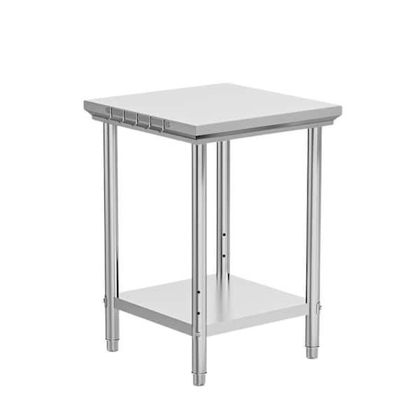 24 x 24 in. Silver Stainless Steel Kitchen Prep Table with Hooks and Adjustable Under-Shelf