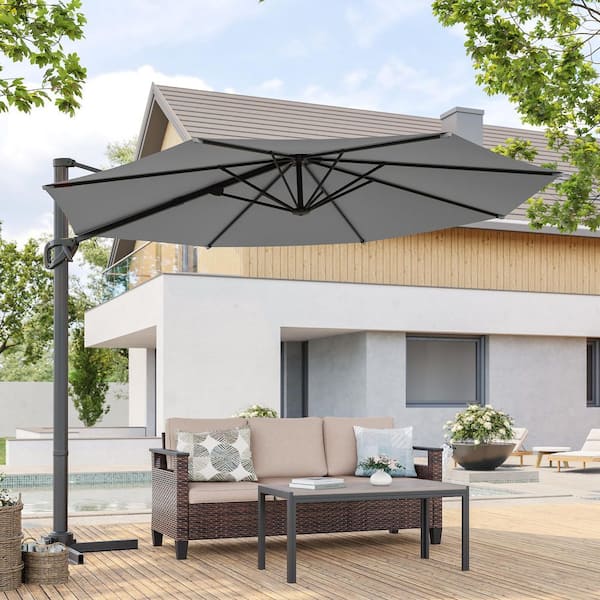 Sonkuki 10 ft. Round 360° Rotation Cantilever Offset Outdoor Patio Umbrella in Gray