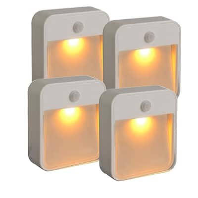 Indoor/ Outdoor Battery Powered Motion Activated Amber Sleep Friendly LED Stick Anywhere Light (4-Pack)