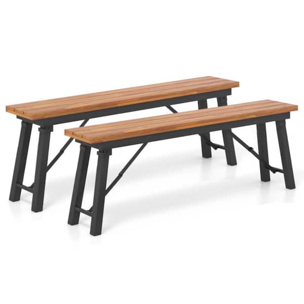 55 in. Acacia Wood Outdoor Benches Foldable Patio Rectangular Bench Chair for Porch, Yard, Balcony 2 Pack