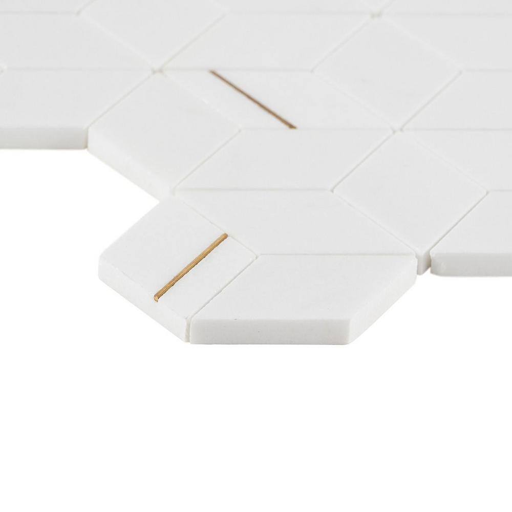 Graceland White Marble and Brass Hexagonal Mosaic Tile