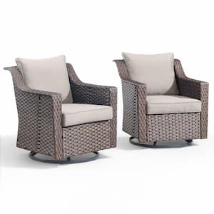 Skinny Guy Series 2-Pack Grey Wicker Outdoor Patio Glider with CushionGuard Beige Cushions