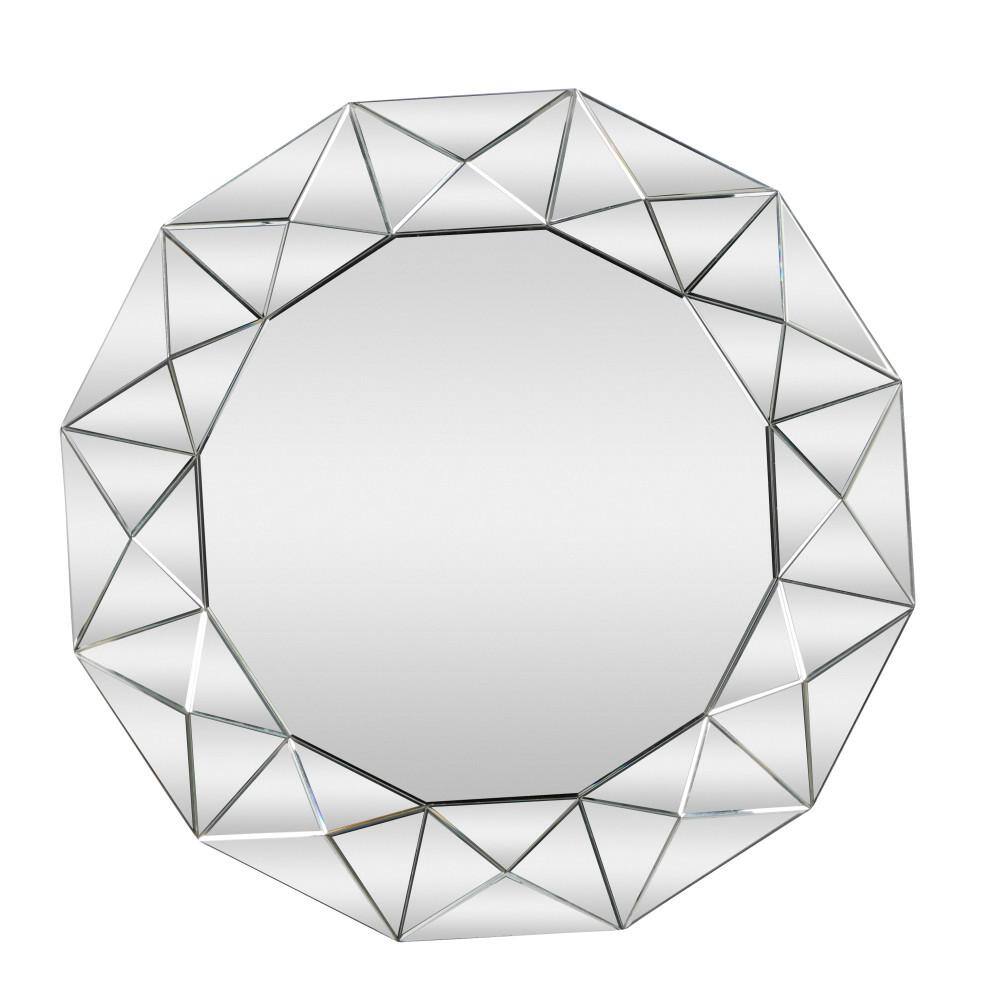 Silver Geometric Sunburst Frameless Wall Mirror, 40"