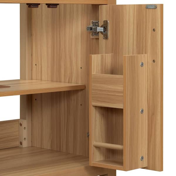 24 in. W Acacia Wood Single Sink Bath Vanity with White Ceramic Top, Flip Drawer, Door Shelves