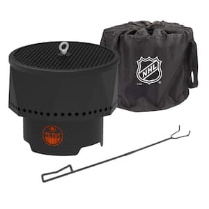 The Ridge NHL 15.7 in. x 12.5 in. Round Steel Wood Pellet Portable Fire Pit with Spark Screen, Poker - Edmonton Oilers