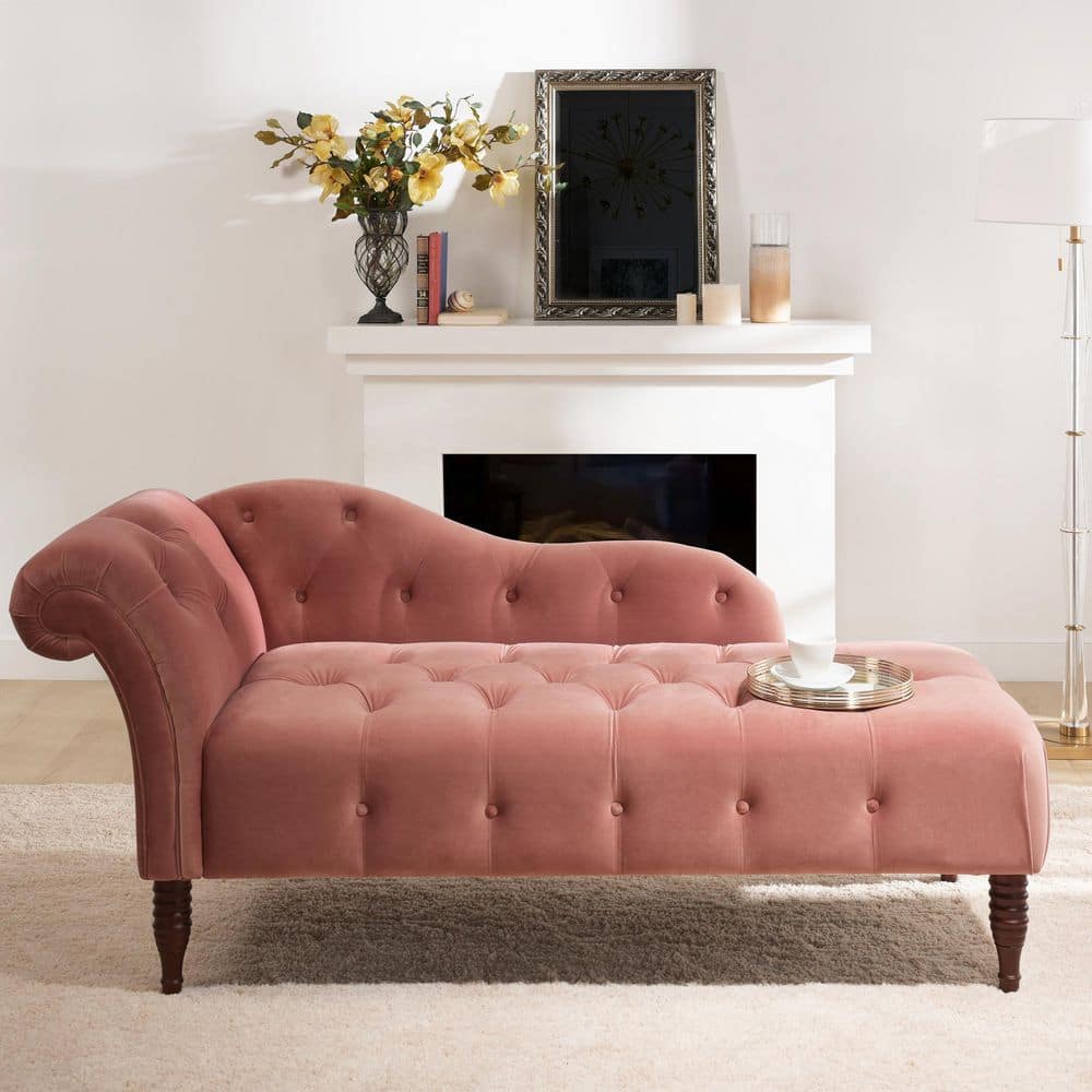 Jennifer Taylor Samuel Traditional Ash Rose Pink Satin Velvet Right Arm  Facing Tufted Roll Arm Indoor Living Room Chaise Lounge Chair 62030-971 -  The Home Depot