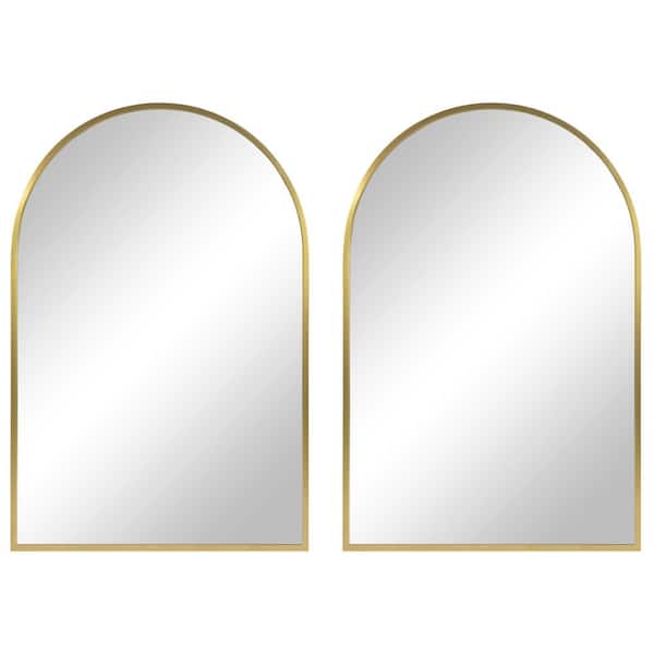 Gold 24 in. W x 36 in. H Arch Metal Recessed/Surface Mount Medicine Cabinet with Mirror for Bathroom, Set of 2