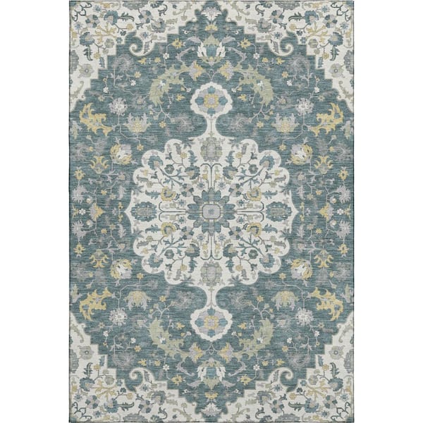 Mayfield Premium Machine Washable Abstract AMF2564 Teal 10 ft. x 14 ft. Area Rug
