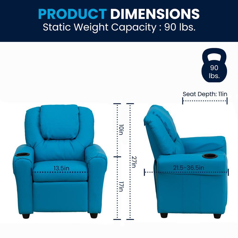 Comfy Kiddo Black Faux Leather Recliner Armchair with Cup Holder