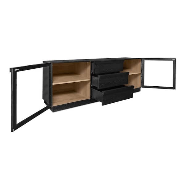 NADAAL STUDIOS Corwin Black and Natural Ash Wood 75 in. Sideboard