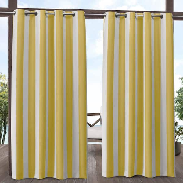Canopy Stripe Sunbath / White Stripe Light Filtering Grommet Top Indoor/Outdoor Curtain, 54 in. W x 108 in. L (Set of 2)
