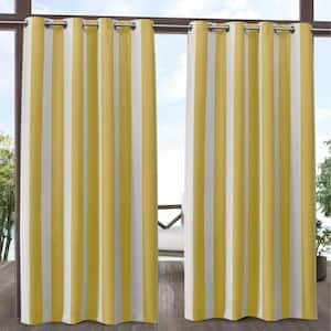 Canopy White Polyester Stripe 54 in. W x 84 in. L Indoor Outdoor Grommet Top Light Filtering Curtain (Double Panel)