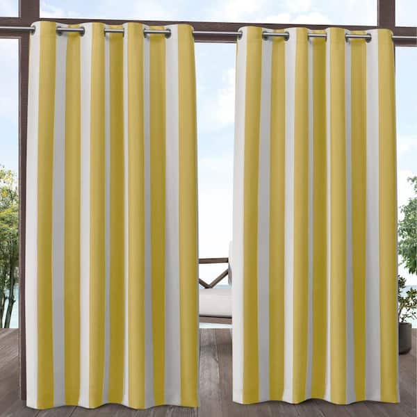 EXCLUSIVE HOME Canopy White Polyester Stripe 54 in. W x 84 in. L Indoor Outdoor Grommet Top Light Filtering Curtain (Double Panel)