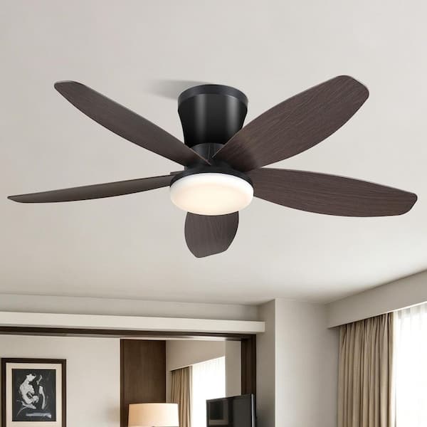 36 in Modern Brown Remote Control Flush Mount Standard Ceiling Fan with 3-Color Dimmable LED Light
