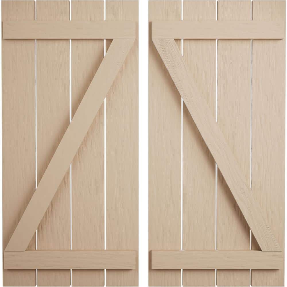 23.5 in. x 76 in. Timberthane Polyurethane 4-Board Spaced Board-n-Batten Rough Sawn Faux Wood Shutters w/Z-Board Pair price history on PriceWatchPro