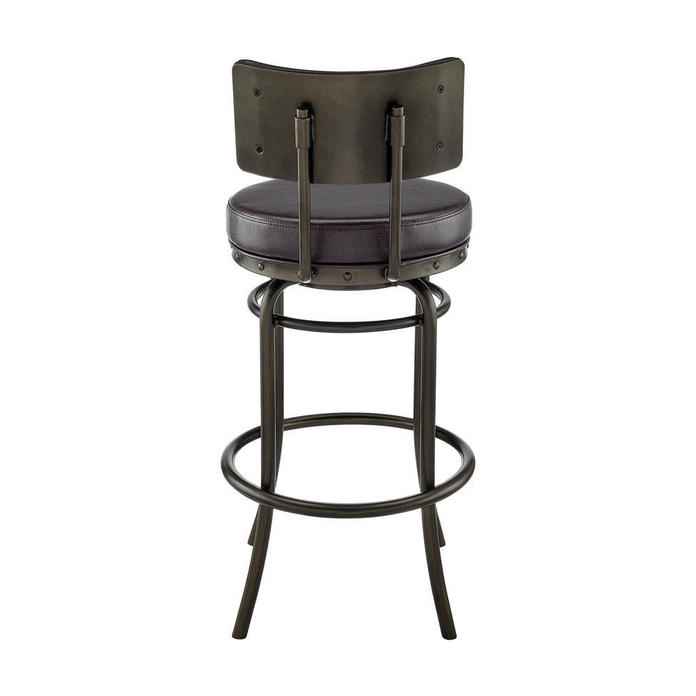 Mocha Brown Swivel Faux Leather Bar Stool with Metal Frame